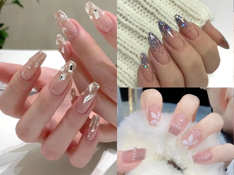 Nail kim tuyến và đá lấp lánh